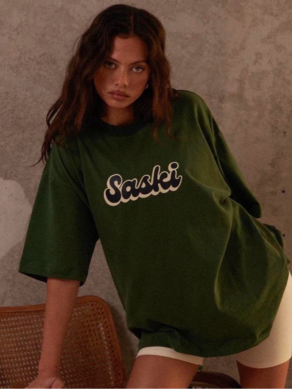 SASKI Olive Green Crewneck Tee with Bold Label